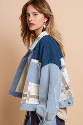 POL Corduroy Jacquard Patchwork Button Up Jacket OutfitFlow